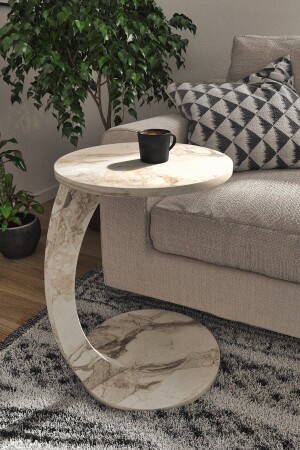 Wheeled C Coffee Table Sofa Table Side Table Nesting Coffee Table Serving Table - White Marble Pattern TKRCSHP01 - interGO