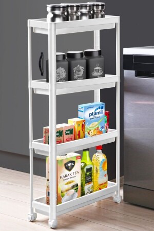 Wheeled Shelving Unit 4 Tiers Kitchen Shelf Bathroom Shelf Bathroom Organizer Narrow Space Organizer White - Frapan Home