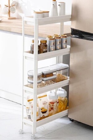 Wheeled Shelving Unit 4 Tiers White Bathroom Shelf Kitchen Shelf Serving Table Multi-Purpose Organizer - Deyhome