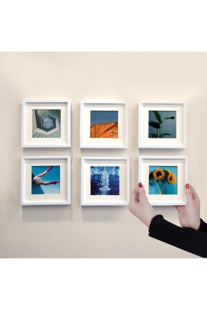 White 14x14cm POLA Square Photo Frame with Adhesive Removable Mat - Pack of 6 - Nobbystar