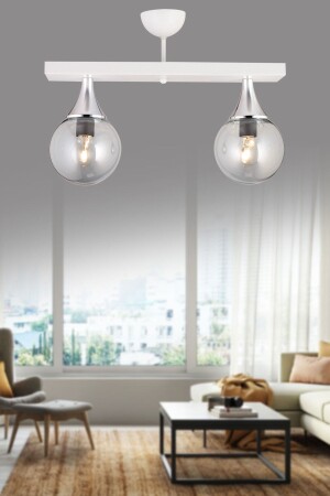 White 2 Row Plafonier Smoked Glop Top Glass Chrome Chandelier TYC00786470261 - Kraliçe