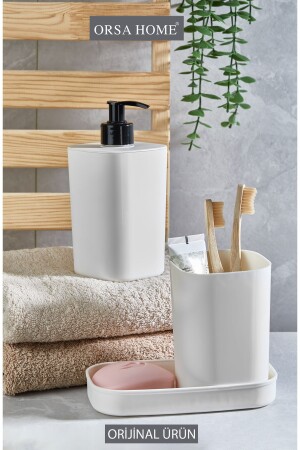 White 3-Piece Bathroom Set Soap Dispenser Toothbrush Holder Liquid Soap Dispenser 205 - Orsa Home