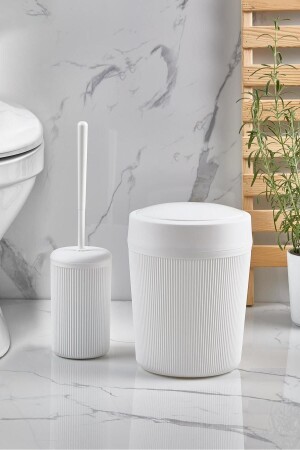 White Bathroom Trash Can And Toilet Brush Set - Orsa Home