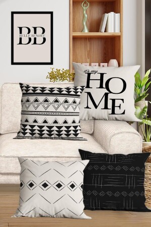 White Black Design Double Sided Printed Decorative Set of 4 Sofa Pillow Cases and Cushion Covers - Belle Benoit