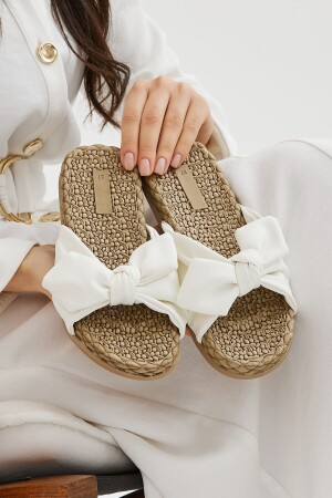 White Bow Tie Women's Slippers Non-Slip Sole Pool Sea Beach Slippers - Moda Devrin