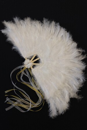 White Bridal Fan - Henna Fan with Wooden Feathers - Bridesmaid Circumcision Fan - Large Size Fan 60*35 - Zeymerade