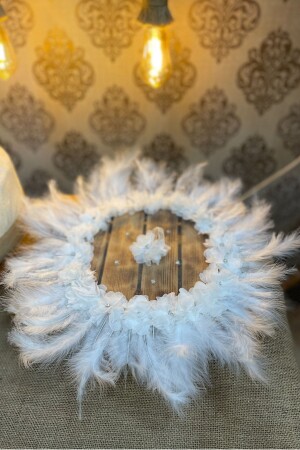 White Bridal Handkerchief Three-dimensional Flower Feather And Swarovski Stone Decorated - Zeymerade
