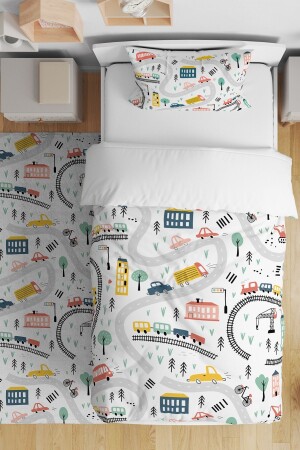 White City Traffic Pattern Single Baby Kids Duvet Cover Set - Evpanya