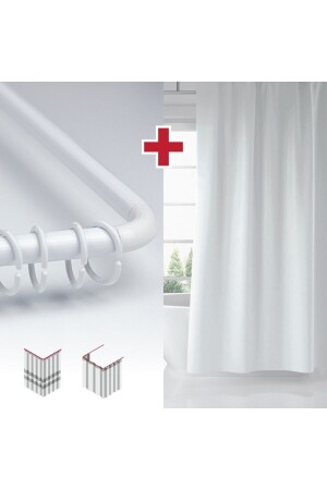 White Color Bathroom Curtain with Hanger Gift 180x200cm Single Wing Shower Curtain - L Pipe Gift - Tropikhome