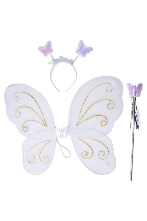 White Color Butterfly Wing Set 50 Cm Wings Wand Crown Set of 3 Show - Pandoli