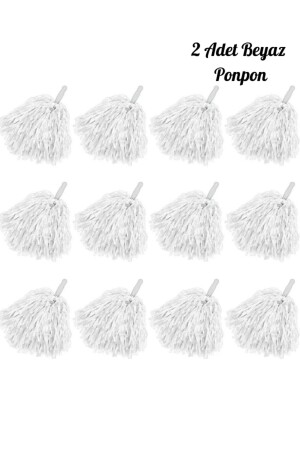 White Colored 2-Piece 23 April Pompom Cheerleading Performance School Pompom Shiny Metallic Color Ornament with Handle - Janissary