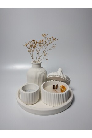 White Concrete Special Design Scented Candle and Vase Accessory Set (ALL INCLUDED) - Manos Expertas