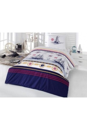 White Crystal Ranforce Single Duvet Cover Set Sailing BC100891 - Taç