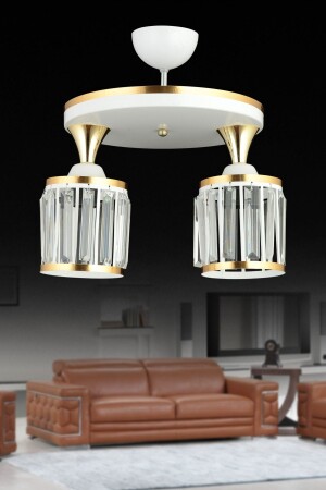 White Crystal Stone 2-Plafone Cylinder Luxury Chandelier with Yellow Strip AK00089 - Genel Markalar