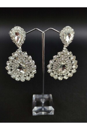 White Crystal Stone Henna Wedding Bridal Earrings - Türkay Aksesuar