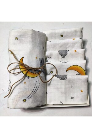 White Cute Rabbits Muslin Set Blanket 100x120 cm Handkerchief 30x30 cm 5 Pieces ksb1609 - BeybiNest