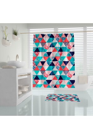 White Digital Printed Polyester Fabric Bathroom Curtain 180x200cm Hanger Plastic - Tropikhome
