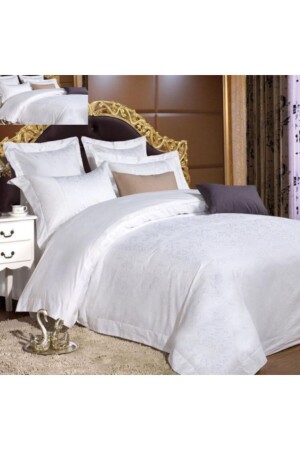 White Double Jacquard Duvet Cover Set Jakar5 - METİNEV