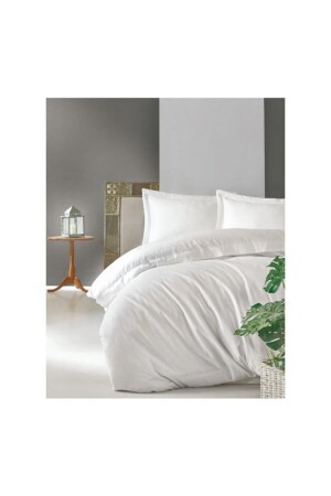 White Elegant Series Double Duvet Cover Set CTN-EGT-STN-Ç. K-N. T-White - Cotton Box