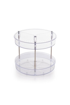White Elpida Two-Tier Rotating Shelf - Transparent 1 Makeup Plastic - Prima Nova