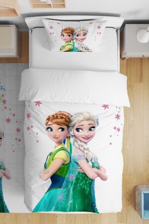 White Elsa and Anna Patterned Single Baby Kids Duvet Cover Set evnev00081 - Evpanya