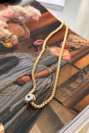 White Enamel Evil Eye Detailed Close Chain Necklace - Trendy Butik