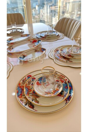 White Flower Patterned 34 Piece Breakfast Cake Set 34PRÇST - PONCİKPAZAR