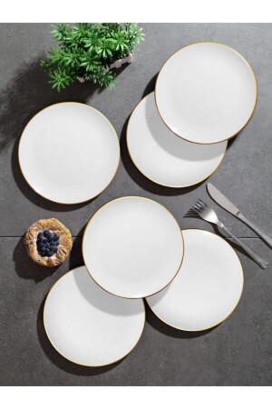 White Gold Cake Plate Gold Gilded 6 Piece Cake Plate G2805 - GÖNÜL