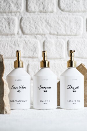 White Gold Cap Shampoo Duschgel Conditioner beschriftete Flasche 500 ml Kunststoff GS-T - LALEZEN HOME