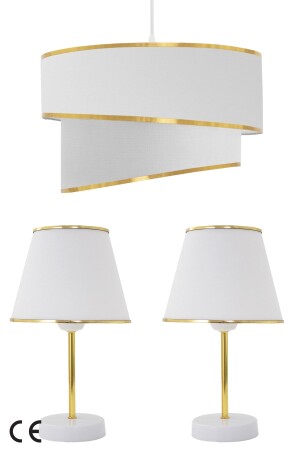 White Gold Julien Triple Lampshade and Chandelier Set ABS-1000K - Vivido Abajur