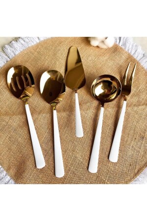 White Gold Sauce Ladle Set Serving Set 5 Pieces - Dame Marie