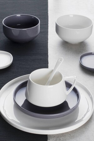 White - Gray Parla 32 Piece Breakfast Set for 6 People - Emsan