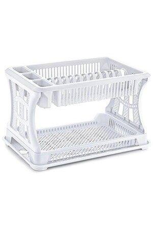 White Honeycomb Textured Easy to Disassemble 2 Layer Plate Rack Dish Rack Cutlery 45x29 H:28 Dish Basket LYN0904231150 - abnturk