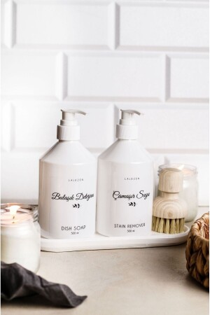WHITE LONG STAND WHITE BOTTLE WITH BRUSH - DISHWASHER DETERGENT - WASH WATER LABELED - Lalezen Home