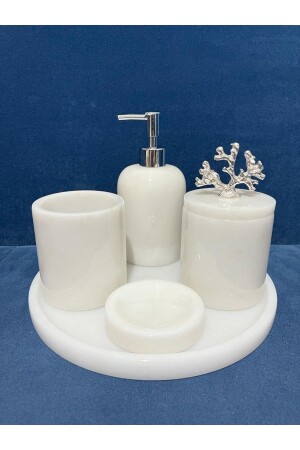 White Marble Bathroom Set 5 Pieces 0718716960784 - ATAY MERMER TASARIM
