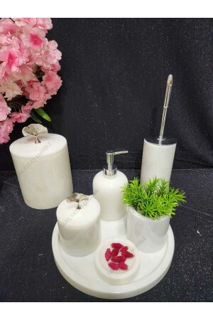 White Marble Bathroom Set - Leaf Accessory Detailed white 7 leaves - Genel Markalar