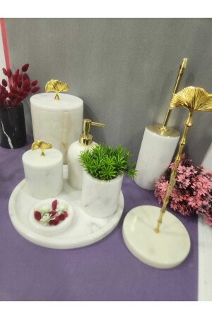 White Marble Bathroom Set of 8 White SET of 8 - SARITAŞ