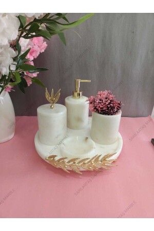 White Marble Bathroom Set with Gold Olive Branch Accessory WHITE GOLD OLIVE BRANCH WITH ACCESSORY - SARITAŞ