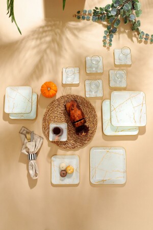 White Marble Square 24 Piece Tea Set White marble 24 piece tea set - GÜRCÜGLASS