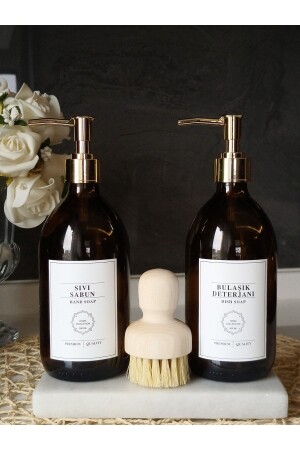 White Marble Stand with Brushed Gold Liquid Soap Dish Soap Bottle Set rn-whitemarblegoldbrush-ss-bd - Reoona