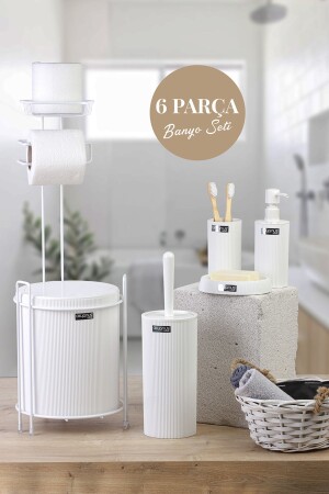 White Mina Replacement WC Paper Holder and 6 Piece Bathroom Set - Okyanus Home