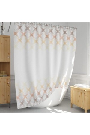 White Model Double Wing Shower Curtain 4644 2x100 cm x 200 cm - Evdy