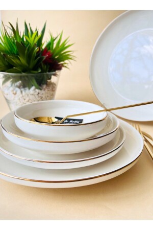 White Modern 48 Parça 12 Kişilik Porselen Yemek Takımı-gold TR3138 - CASA DE BELLA