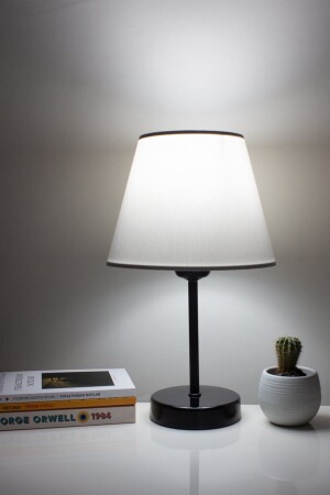 White Modern Bedroom Lampshade Black Stand Table Lamp - Vivido Abajur