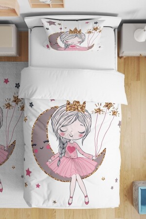 White Moon Princess Patterned Single Baby Kids Bedding Set evnev00061 - Evpanya
