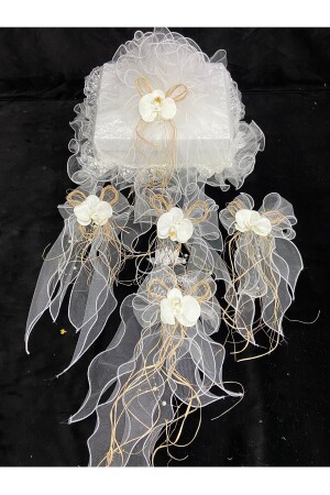 White Orchid Bundle Ornament - Bride Groom Dowry Wedding Wedding Engagement Convoy Circumcision Henna Ornament 5 Pieces - Ecrin Tuhafiye Hobi