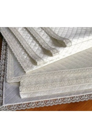 White Ready Imported Fabric Stitched Luxury Satin Quilted Cabinet And Shelf Cover Laced - Vexillum