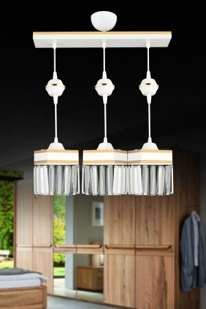 White Row Pendelleuchte, 3-teilig, Kristallstein und gelb gestreift, quadratischer Luxus-Kronleuchter AK00042 - Kraliçe