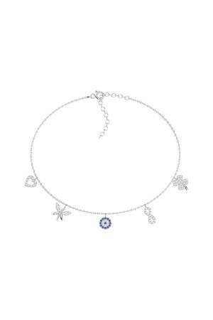 White Silver Lucky Bracelet with Evil Eye - Indigo Takı