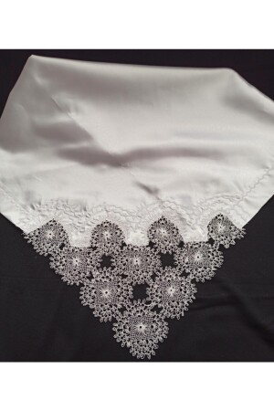 White Single Corner Handcrafted Needle Lace Bundle - 100 * 100 cm - Arzumçeyiz
